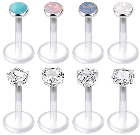 AVYRING 16G Durchsichtig Acryl Bioflex Tragus Lippenpiercing Labret Medusa Stud Helix Ohr CZ Inlaid 8 Stück