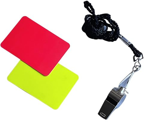 BEST SPORTING Schiedsrichter Set Fußball I robuste Schiedsrichterpfeife mit Band + gelbe Karte und rote Karte I Trillerpfeife Metall I Schiedsrichter Karten für Kinder I Sport Zubehör-Set