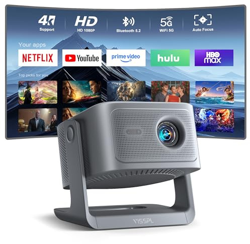 [30000Lumen & Offiziell lizenzierte App] Smart Beamer 4K Heimkino, VISSPL 3D Dolby Audio und Autofokus Outdoor Projektor Handy, WiFi6 Bluetooth Video Projektor mit 360° verstellbarem Standfuß(Grau)