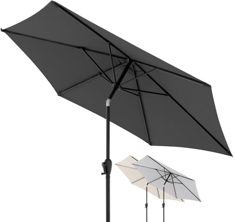Doppler Sonnenschirm Jack Ø 250 cm, Dunkelgrau, mit Kurbel, UV-Schutz 50+ | Runder Gartenschirm, Alu-Gestell, Polyester, 3-Positionen-Knicker für flexible Schattenausrichtung