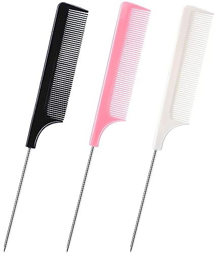 DAZISEN 3 Stück Haarkamm - Antistatischer Schwanzkamm Feinzahnkamm Salon Friseur Haarschneidekamm mit Edelstahlgriff für Frauen und Männer