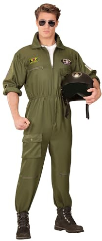 Kampfjet Pilot Kostüm für Herren - Flieger Overall | Grün | Overall, Pilotenanzug im Uniform Look, Flieger Kostüm für Karneval, Mottoparty
