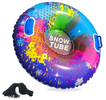 sunVigorous 90 cm / 35 Zoll Schwerlast Aufblasbarer Schneerohr – Für Kinder und Erwachsene, Verstärktes Frostfestes PVC-Material, Integrierte Griffe, Winter Outdoor Schlittenrohr (Blau)