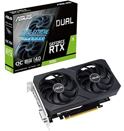 ASUS Dual GeForce RTX 3050 V2 OC Edition 8GB GDDR6 Gaming Grafikkarte (Nvidia RTX3050 V2, PCIe 4.0, HDMI 2.1, DisplayPort 1.4a, DUAL-RTX3050-O8G-V2)
