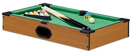 Relaxdays Tischbillard, Billardtisch in Holz-Optik, mit 2 Queues, Kugeln, Dreieck und Kreide, B x T: 51 x 31 cm, grün