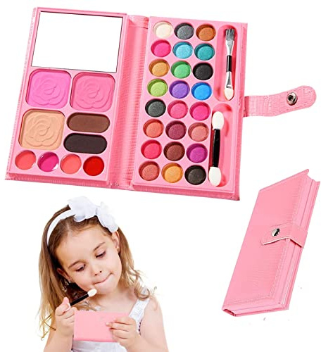 Kinderschminke Mädchen Set, Kosmetik Spielzeug für Mädchen Kinder(A) | Waschbar Make up Spielzeug, mit Lidschatten, Lipgloss, Rouge, Pinseln, Prinzessin Rollenspiel Geschenk, für Geburtstag