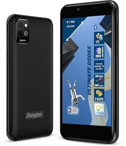 Energizer - Smartphone U506S – Nicht teuer – entsperrt 2 GB RAM / 32 GB ROM – Display 5 Zoll – 3000 mAh Akku – Kamera 5 MP + QVGA hinten/2 MP vorne – Android 13 GB – Schwarz