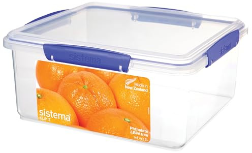 Sistema KLIP IT Frischhaltedose | 5 l | stapelbare und luftdichte Vorratsdose mit Deckel | geeignet für Kühl-/Gefrierschrank | blaue Clips | 1 Stück