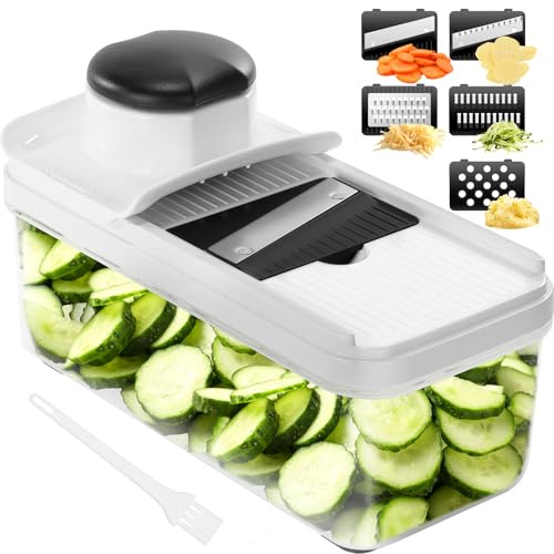 5 in 1 Mandoline Gemüsehobel Gemüsereibe - Gurkenhobel Dünne Scheiben - Reibe für Gemüse - Hobel Gemüse - Mehrzweck Gemüseschneider - Küchen Gadgets(Schwarz)