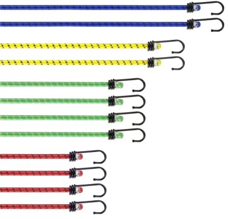 PRETEX Spanngurte mit Haken, 12-teiliges Set – mit Haken in 4 Längen – strapazierfähige, mehrfarbige Gepäckgurte