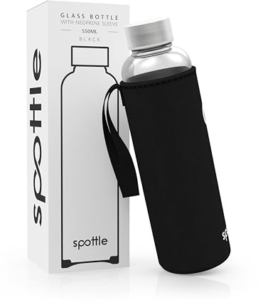 spottle Glasflasche 500ml [KOHLENSÄURE GEEIGNET] - Trinkflasche aus Glas mit Schutzhülle - Edelstahl-Schraubverschluss - Robust - Auslaufsicher & BPA-Frei [SPÜLMASCHINENFEST]