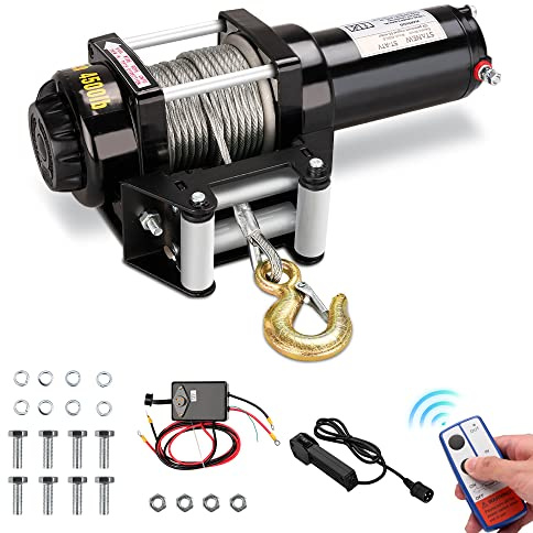 STANEW Elektrische Seilwinde 12V, Die Bis zu 4500LB/2041kg zieht, Offroad Motorwinde Seilzug Elektrowinde,10m Stahlseil,Kabellose Synthetische Seilwinde mit Fernbedienung