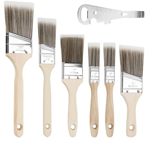 7 Stück Malerpinsel Set, 25/38/50/64mm Lasurpinsel Lackpinsel Pinselset Malerbedarf Lackierpinsel mit Farbdosenöffner Pinselset für Lack Holz Streichen Wand Kreidefarbe Pinsel & Heimwerker