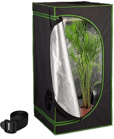Relaxdays Growzelt, HxBxT: 120x60x60 cm, reflektierende Innenfolie, lichtundurchlässig, Indoor Zuchtzelt, schwarz/grün