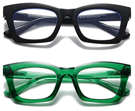 Hubeye Retro Lesebrille für Damen Übergröße Anti-Blaulicht-Computerlesegerät Katzenauge Rahmen Modische Damenbrille (Schwarz+Grün 2.00)