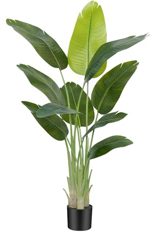 Keeplush Künstliche Paradiesvogel Pflanze groß 150cm künstliche Tropische Palme mit 10 Blättern perfekte künstliche Pflanzen im Topf für drinnen und draußen Haus Büro Garten Moderne Dekoration（1 Pack）