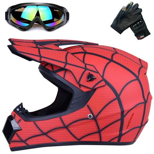 Jugend-Offroad-Motocrosshelme,Fahrradhelme für Jungen und Mädchen,Personalisierter Motorradhelme,CE Standards (RED, L)