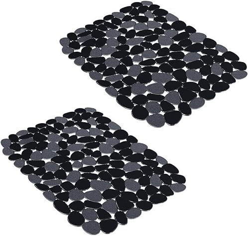 QINGHEC 2 Stück Spülbeckeneinlage, 40 x 30 cm Spülbeckenmatte, Zuschneidbare Spülbeckenschutz, PVC Spülmatte für Spülbecken, Waschbeckenmatte Spülmatte für spülbecken Geschirr Glaswaren Gemüse-schwarz
