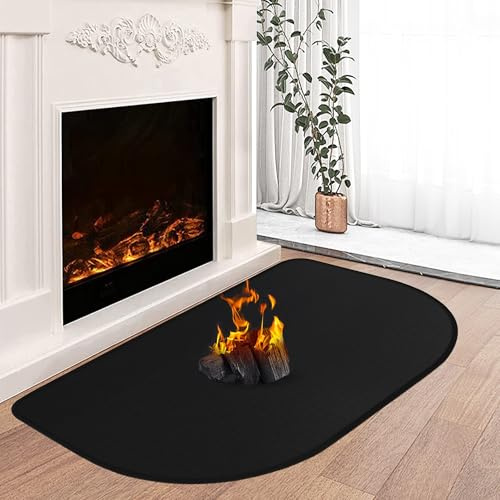 Khongoo Feuerfeste Unterlage, 60x40x0.1cm Funkenschutzplatte für Kaminofen, Feuerfeste Kaminmatte für Kamine Bodenblech, Zum Schutz des Bodens Vor Funken, Schwarz