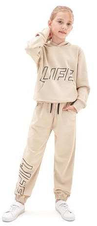 NATUST Kinder Trainingsanzug Jungen Mädchen Sportanzug Kapuzenpullover Bottom Jogging Anzug Khaki 160