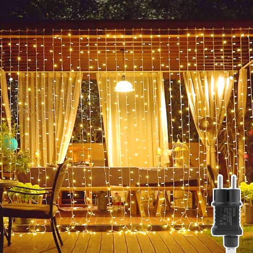 Lichtervorhang Innen 3x2m 200 LED Lichterkette Vorhang Aussen mit Stecker | 8 Modi Timerfunktion für Gardine,Wand,Schlafzimmer,Hochzeit,Party und Weihnachtsdeko