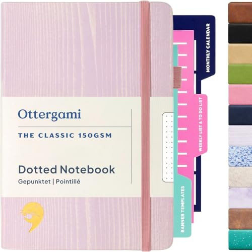 Ottergami The Classic Bullet Dotted Journal, (Flieder genarbt), Notizbuch A5 Dotted Notebook mit 150gsm Dickes Paper, Notizbuch A5 Gepunktet mit 192 pages, Hardcover Notebook Punktiert Buch