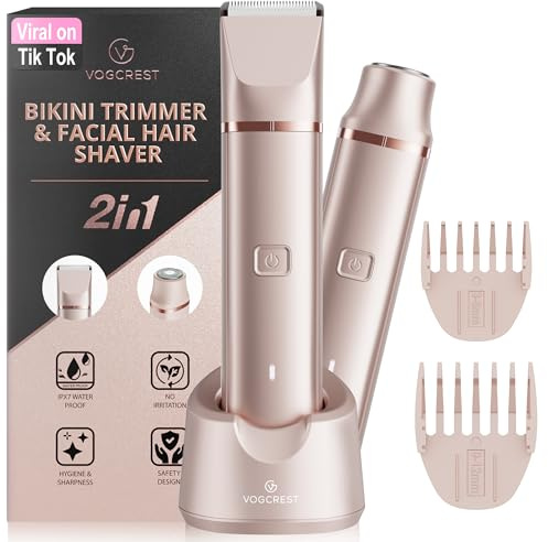 VG VOGCREST Elektrischer Bikini-Trimmer: wiederaufladbarer Körperhaarentferner für Frauen, schmerzloser Damenrasierer für Arme, Achselhöhle, Beine, Schamhaare (Roségold)