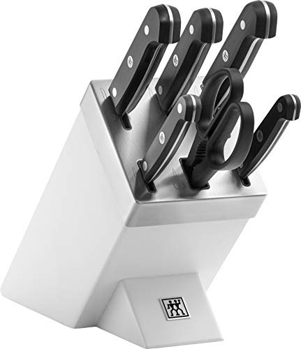 ZWILLING Gourmet Selbstschärfender Messerblock mit Messer 7-teilig, Rostfreier Spezialstahl, Made in Germany, Weiß