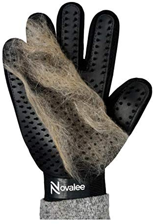 Novalee Haustier Bürsten Handschuh (schwarz) für Hund, Katze & Pferd Fellpflege-Handschuhe Massage und Tierhaar-Entfernung