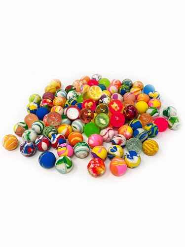 Tise Süsswaren 100 Bunte Flummis (25mm) - Neon, Glitzer, Marmoriert, Figuren, Sterne UVM. für Kindergeburtstag/Wurfmaterial/Party/Mitbringsel