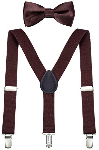 DonDon Jungen Hosenträger Fliegen Set dunkelbraun elastisch und längenverstellbar für Kinder von 1-8 Jahre Braun