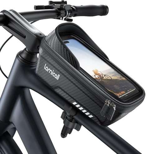 Lamicall 2-IN-1 Fahrradtasche Rahmen, Rahmentasche Fahrrad - [1S Schnellspanner] Wasserdichte Lenkertasche Fahrrad für 20-40mm Rahmen&Lenker, 1,3L Handytasche Oberrohrtasche mit TPU Touchscreen 4,7-7