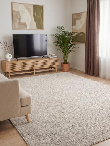Elle Decoration Rocco - Schlingen Teppich, Maschinen Waschbar, Woll Optik, Natürlicher Look, Modern, Skandi Look für Wohnzimmer, Esszimmer, Schlafzimmer, Flur - Creme Multifarben, 80x150cm
