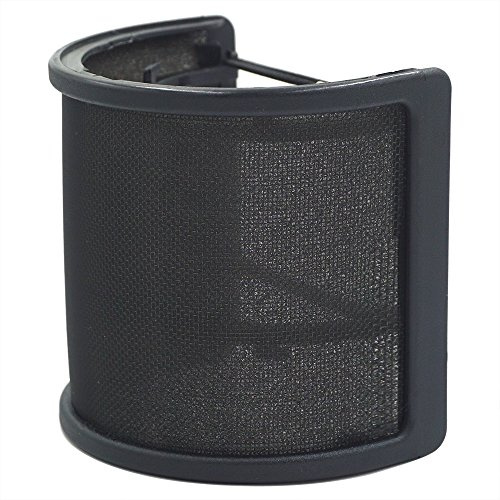 LEAGY Metall Mesh und Schaumstoff-Schicht Mikrofon Cover Handheld Mikrofon Pop Filter Windschutzscheibe Wind Screen Studio Shield Halterung, Schwarz