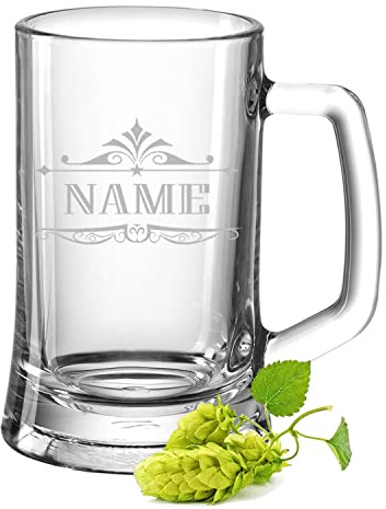 GRAVURZEILE Bierkrug mit Gravur - Wunschname - Personalisiert mit Namen - Geschenk für Männer - Geschenke für Papa zum Vatertag Geburtstag oder zu Weihnachten - Größe: 0,5 L