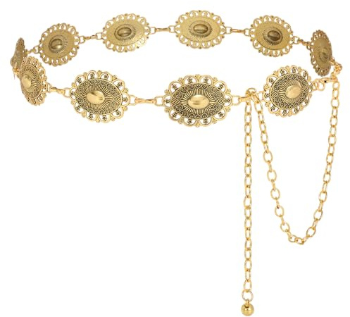 VONMELLI Damen Western Kettengürtel Cowgirl Concho Taillenkette Metall Bauchkette Gold Gürtel für Kleid Gold S
