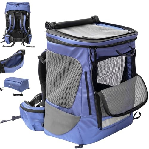 Wanderpfote Hunderucksack bis 16kg - Modell Daypack, Größe L, Blau - Premium Rucksack für mittelgroße bis große Hunde mit Höhenverstellbarem Tragesystem und viel Raum für den Hund (Daypack - Blau, L)