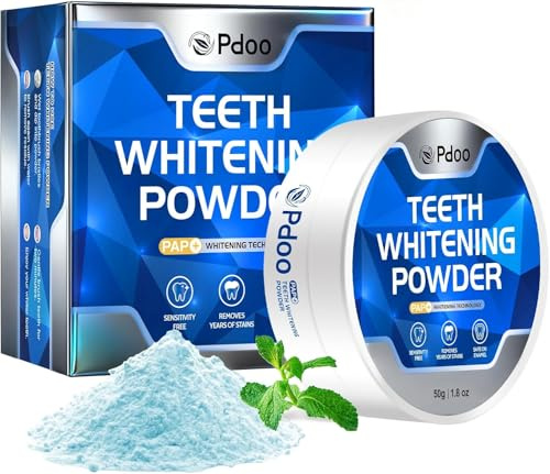 Teeth Whitening Powder with PAP 50g für Zähne Aufhellen - Effektive Aufhellung Gegen Verfärbungen von Kaffee, Rauchen & Wein - Sanft für Sensitive Zähne - Gentle than Whitening Strips