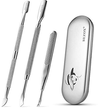 BEZOX Dreiteiliges Nagelhaut Schiebe Set & Nagel/Nagelhaut Löffel Schieber & Tote Haut Gabelentferner - hergestellt aus Edelstahl