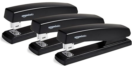 Amazon Basics Hefter mit 1000 Klammern, 3er-Pack, 10-Blatt-Kapazität, rutschfester Gummifuß, Heim, Büro, Schwarz