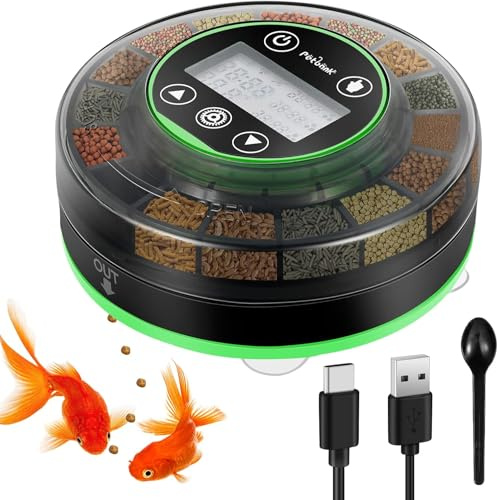 Petbank Futterautomat Aquarium Wiederaufladbare Fischfutterspender mit Timer Futterspender für Aquarien mit USB-Kabel LCD-Anzeige Fisch Futterautomaten für Aquarium Fischtank