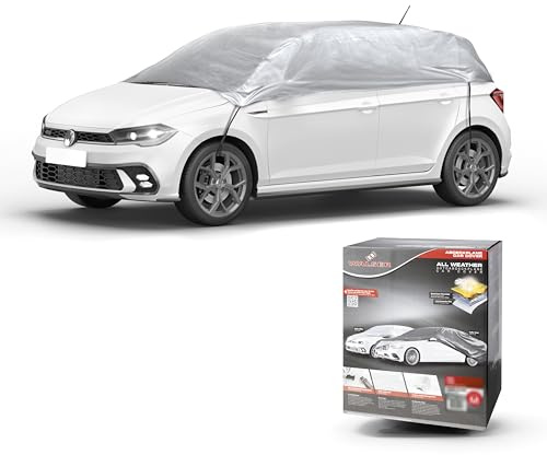 WALSER Auto Abdeckplane All Weather – wasserdichte Halbgarage Outdoor, wetterfeste PKW Abdeckung, Schutz vor Regen, Schnee & UV, Größe 1, Silber