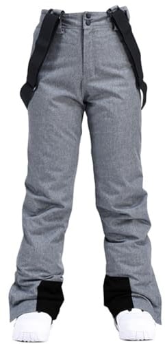 HOTIAN Damen Skihose Hosenträgerhose Snowboardhose Damen Winter Warm Wasserdicht Winddicht Abnehmbare Skilanglaufhose Thermohose Wanderhose Gray XXL