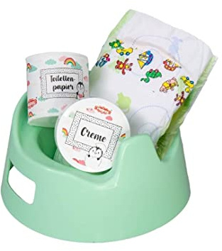 Heless 806 - Nachttopfset für Puppen, 4 teilig, mit Zubehör zur Puppenpflege, mintfarben, für Ausflüge und Urlaub mit der Puppe