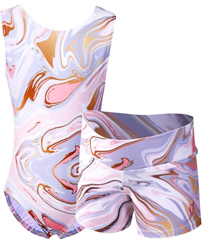 Dancina Turnanzug für Mädchen Marmor-Design-Linie | 2-teiliges Set Gymnastikanzug mit Hose für Kinder