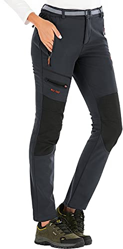 DAFENP Damen Wanderhose Skihose Wasserdicht Softshellhose Winddicht Winter Warm Gefüttert Outdoorhose Snowboardhose Trekkinghose KZ1635W-Gray-L