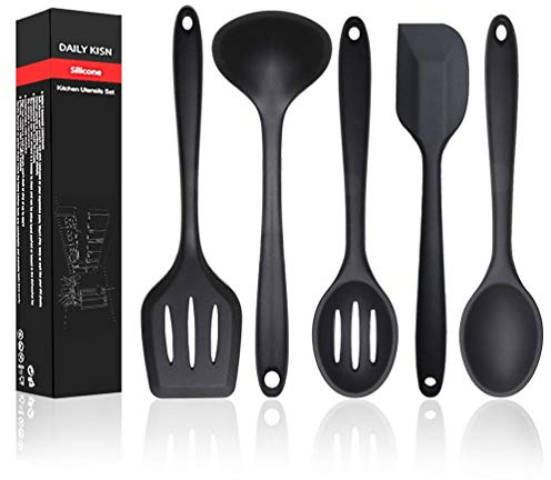 Silikon-Küchenutensilien-Set, 5-teilig, hitzebeständig, antihaftbeschichtet, Kochutensilien – flexibler Silikon-Spatel/Wender/Servierlöffel/Suppenkelle/Schaumlöffel
