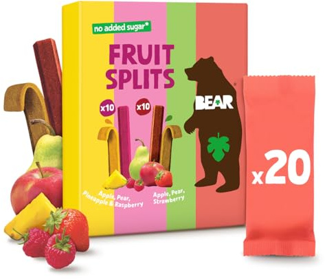 BEAR Fruit Splits Mixbox | 100% Natürliche Inhaltsstoffe | 20 x 20g (400g) | Gesunder Snack für Kinder & Erwachsene | Ohne Zusatz von Zucker