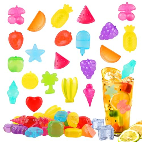 Wiederverwendbare Eiswürfel, CIYIN 30 Stück Eiswürfel Kunststoff Früchte, Plastik Eiswürfel, Ice Cubes im Früchte, Eiswürfel zum Kühlen von Getränken, Party Dekoration