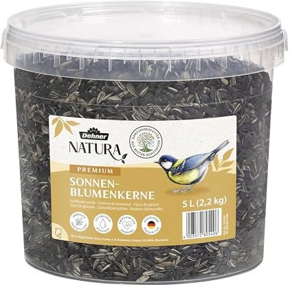 Dehner Natura Premium Wildvogelfutter, Sonnenblumenkerne, Ganzjahresfutter proteinreich / energiereich, hochwertiges Vogelfutter für Wildvögel, 2.2 kg